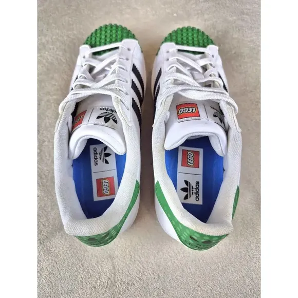 $80 Adidas Superstars X Lego Shoes Sneakers KIds Youth US 3.5 White Green H03958