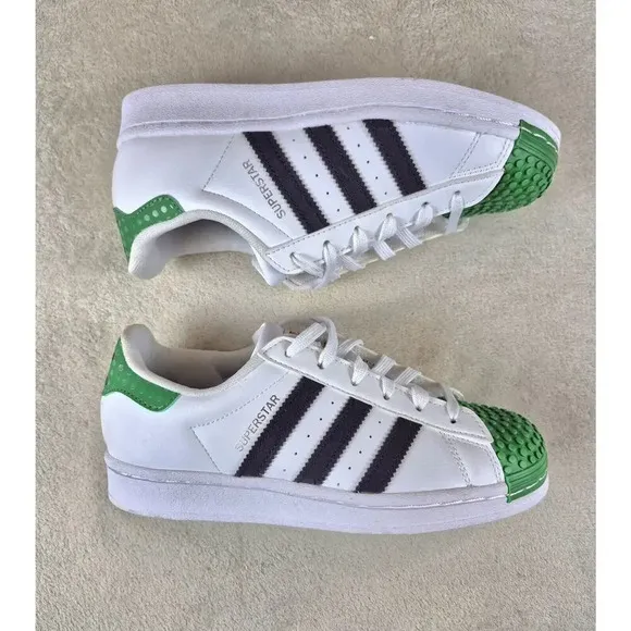 $80 Adidas Superstars X Lego Shoes Sneakers KIds Youth US 3.5 White Green H03958