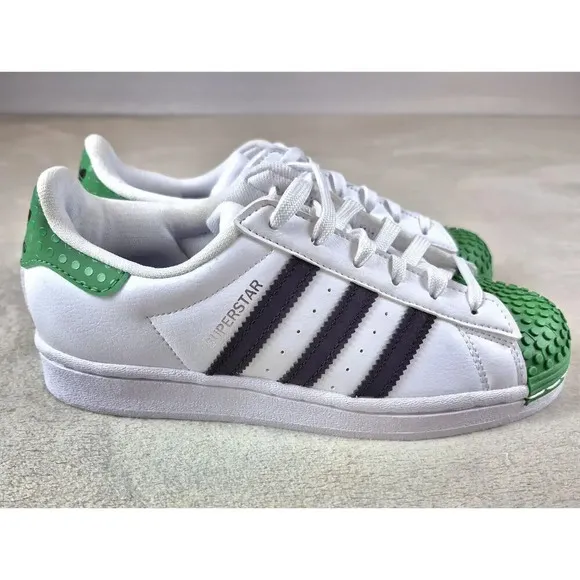 $80 Adidas Superstars X Lego Shoes Sneakers KIds Youth US 3.5 White Green H03958