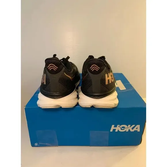 .842 Hoka W Clifton 9, Black/Gold, Womens Running Shoes-US 7 Womens