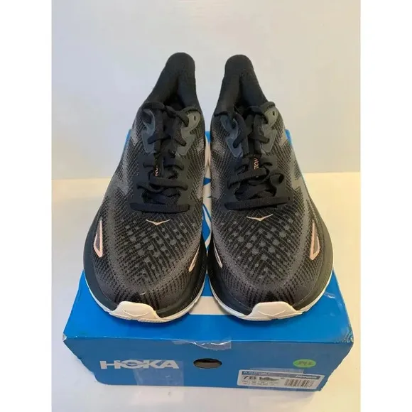 .842 Hoka W Clifton 9, Black/Gold, Womens Running Shoes-US 7 Womens