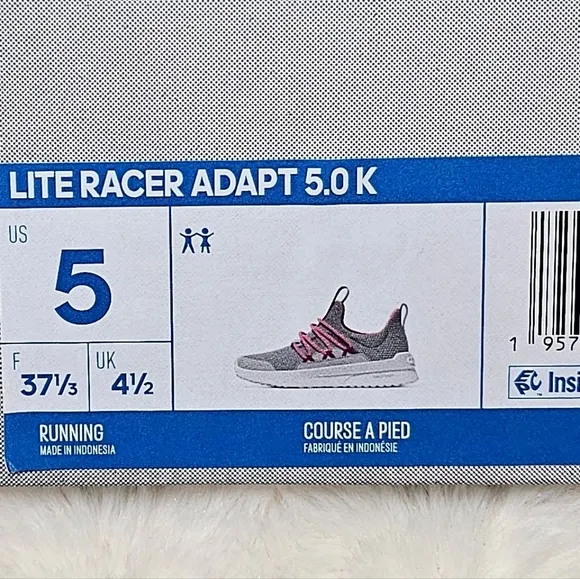 Adidas Big Kid Lite Racer Adapt 5.0K Running Shoes GRAY PINK sz 5