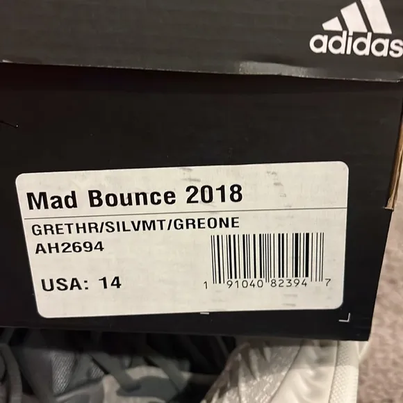 Adidas Mad Bounce 2018 basketball shoes sneakers new grey mens size 14