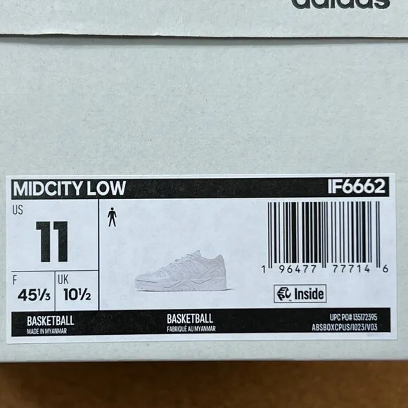 Adidas Midcity Low Shoes Men's Size 11 Women's 12 Cloud White Athletic Sneakers