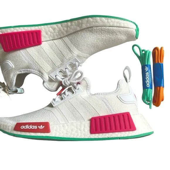 Adidas NMD_R1 Women’s Shoes White Pink Green GZ4964 Size 7.5   Extra Laces