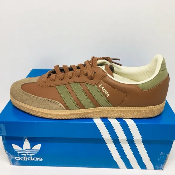 Adidas Samba OG Men’s Brown Olive Strata Leather Sneakers Size 11 M