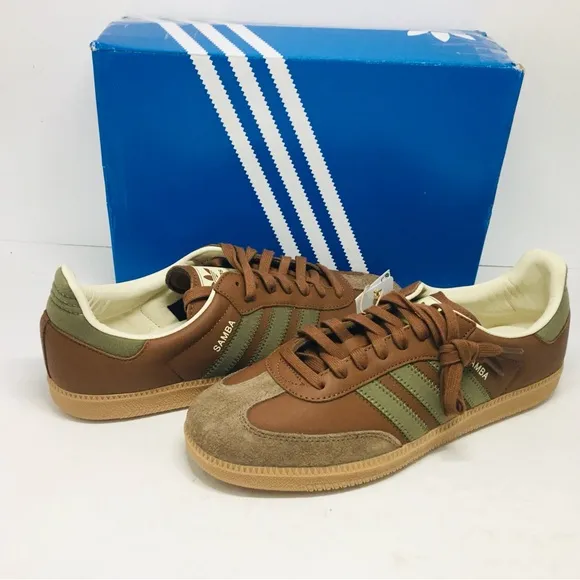 Adidas Samba OG Men’s Brown Olive Strata Leather Sneakers Size 11 M