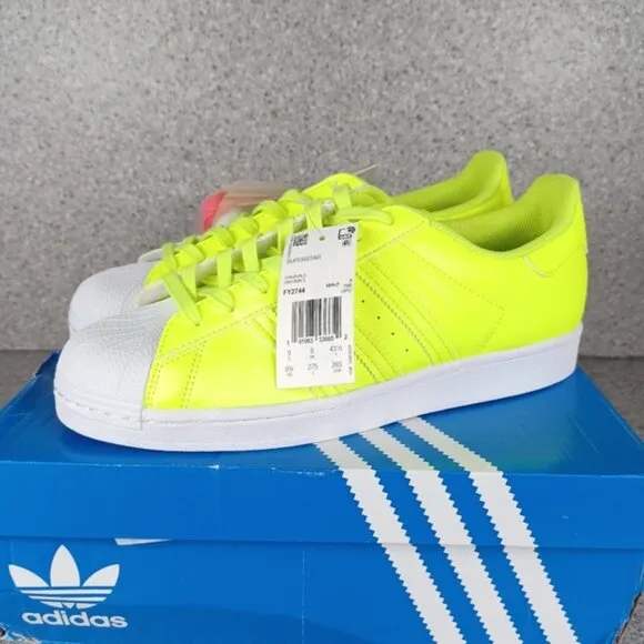 ADIDAS SUPERSTAR NEON SOLAR YELLOW MENS SNEAKERS SHOES SIZE 9.5