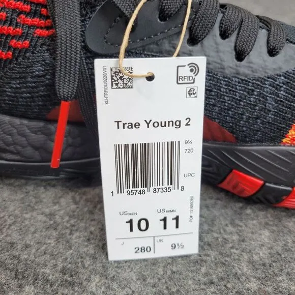 Adidas Trae Young 2 Hawks Mens‎ Shoes 10 Black Orange Scarlet Active Running
