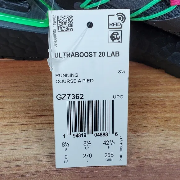 ADIDAS Ultra Boost 20 LAB Running Black Green Pink Shoes Men's Size 9 GZ7362