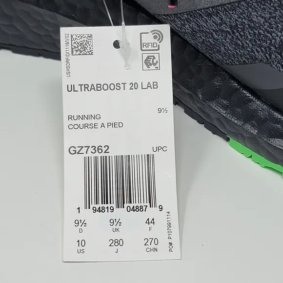 Adidas UltraBoost 20 Lab Black Metallic Lime Running Shoes Mens Sz 10 GZ7362 New