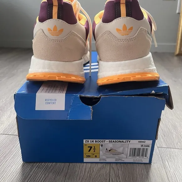 Adidas ZX 1K Boost Women's Size 7.5 Running Shoes H00442 'White Solar Gold'