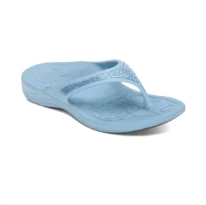 AETREX Figi Orthopedic Size 7  Beachy Blue Sparkle Rhinestone Thong Flip Flops