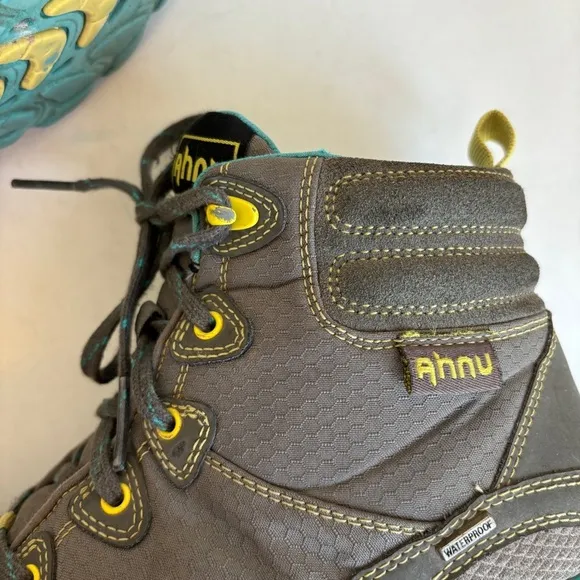 Ahnu Womens Gray Blue Sugarpine Casual Outdoor Waterproof Hiking Boots Size 6.5