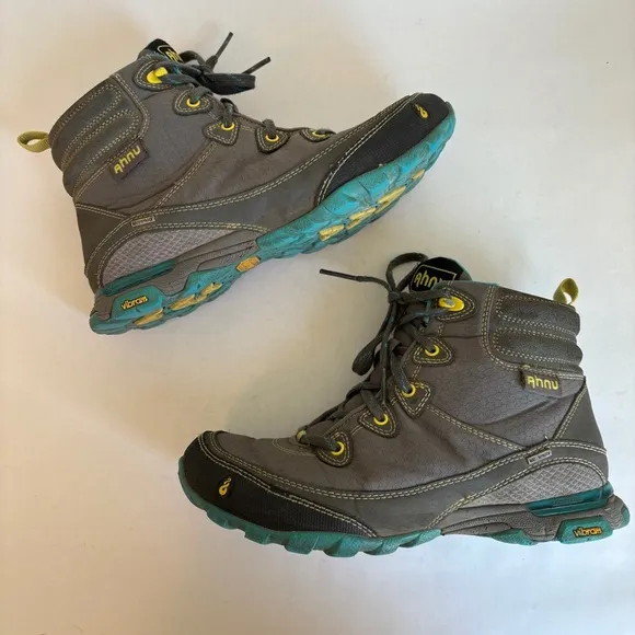 Ahnu Womens Gray Blue Sugarpine Casual Outdoor Waterproof Hiking Boots Size 6.5