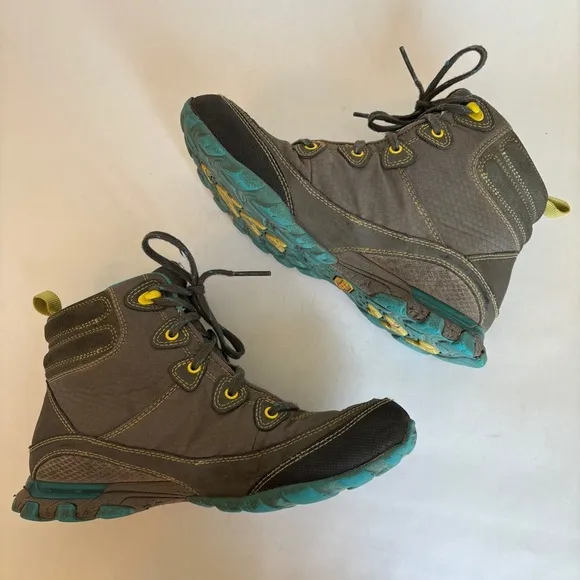 Ahnu Womens Gray Blue Sugarpine Casual Outdoor Waterproof Hiking Boots Size 6.5