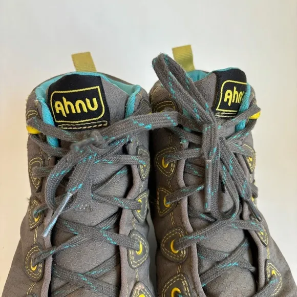 Ahnu Womens Gray Blue Sugarpine Casual Outdoor Waterproof Hiking Boots Size 6.5