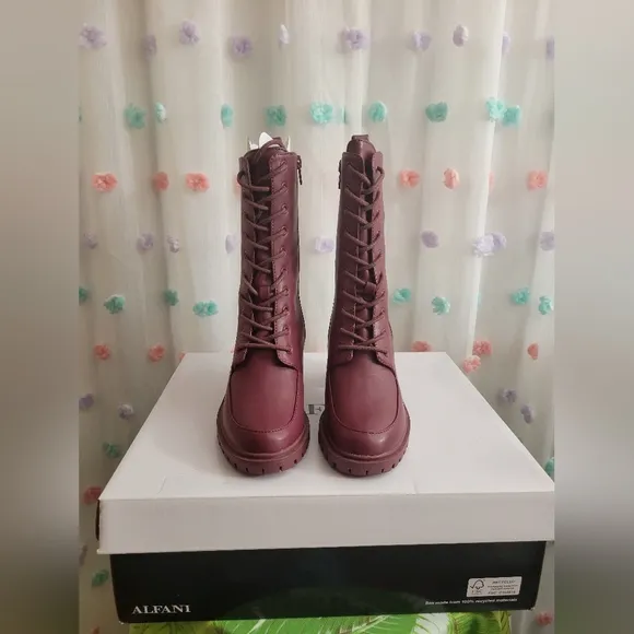 Alfani Blaire Faux Leather Round Toe Combat &amp; Lace-up Boots (New In Box)
