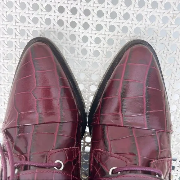 AllSaints  KATY CROCO BORDEAUX CROC LACE UP BOOTS