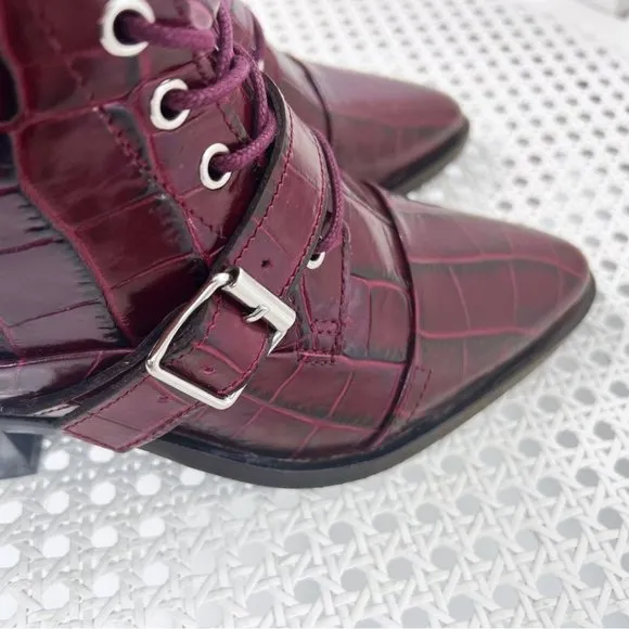 AllSaints  KATY CROCO BORDEAUX CROC LACE UP BOOTS