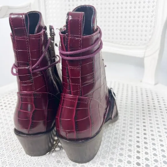 AllSaints  KATY CROCO BORDEAUX CROC LACE UP BOOTS
