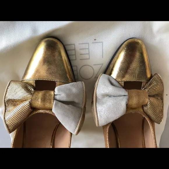Anthropologie Zoe Lee Paris Metallic Bow Pumps 7