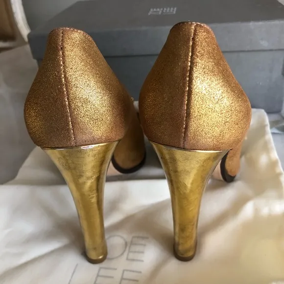 Anthropologie Zoe Lee Paris Metallic Bow Pumps 7
