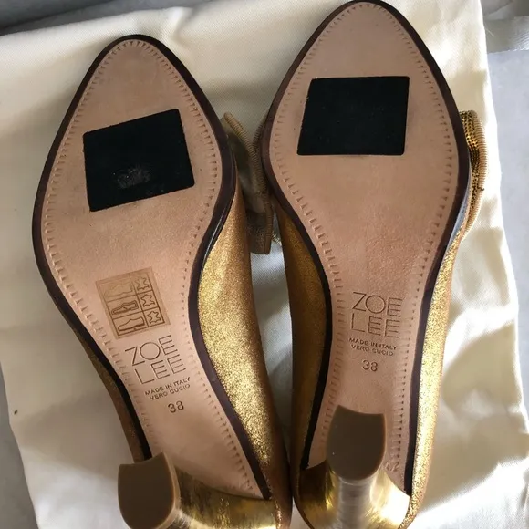 Anthropologie Zoe Lee Paris Metallic Bow Pumps 7