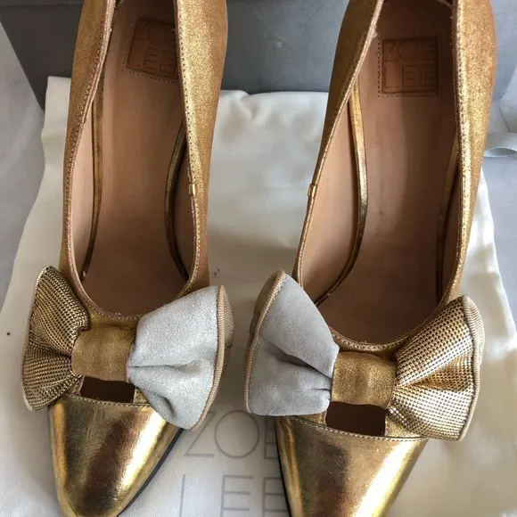 Anthropologie Zoe Lee Paris Metallic Bow Pumps 7