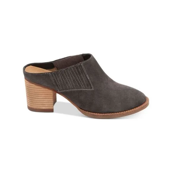 AQUA COLLEGE Womens Gray Nan Block Heel Slip On Leather Heeled Mules Shoes 9.5 M