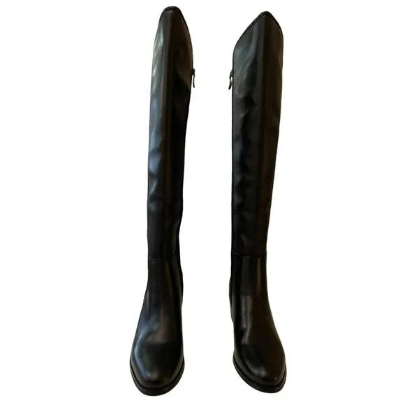 Aqua Diva Waterproof Over the Knee Boots Leather Black Block Heel Sz 8 NEW