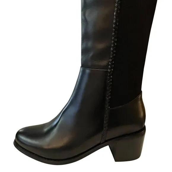 Aqua Diva Waterproof Over the Knee Boots Leather Black Block Heel Sz 8 NEW