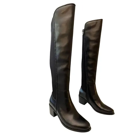 Aqua Diva Waterproof Over the Knee Boots Leather Black Block Heel Sz 8 NEW