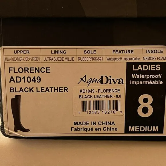 Aqua Diva Waterproof Over the Knee Boots Leather Black Block Heel Sz 8 NEW
