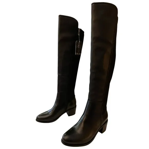 Aqua Diva Waterproof Over the Knee Boots Leather Black Block Heel Sz 8 NEW