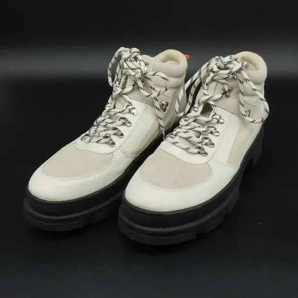 AQUA White 1-1/2&quot; Platform Hike Round Toe Block Heel Hiking Boots Size 10