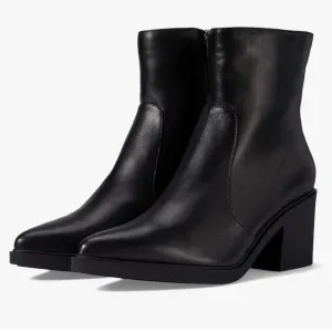 Aquatalia Cia leather pointe toe block heels women booties in black size 6