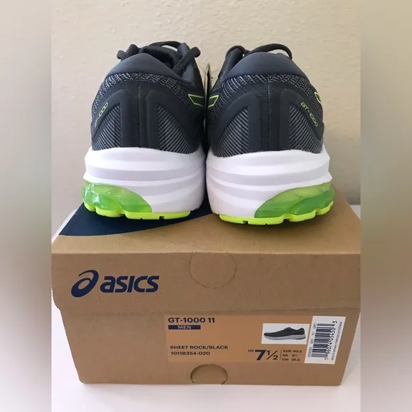 ASICS GT-1000 11 Men's Running Shoes Size 7.5 Sheet Rock Gray Green Black 7 1/2