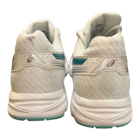 ASICS Women's White and Teal Running Shoes. Leather Upper Size 7.5