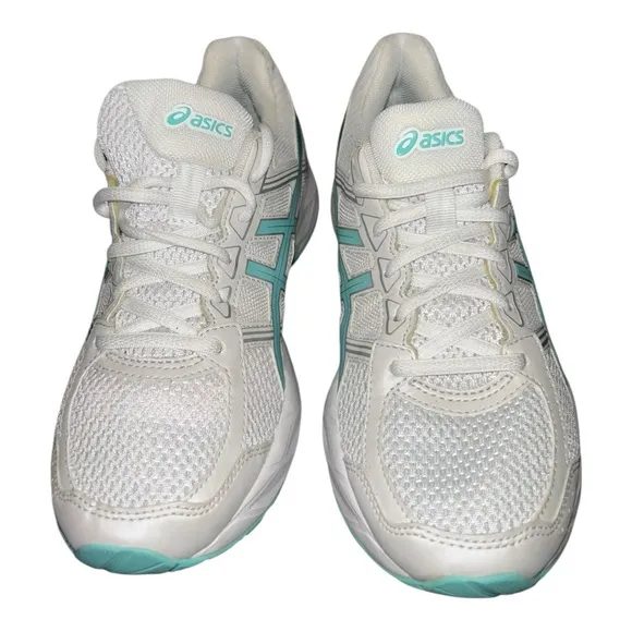 ASICS Women's White and Teal Running Shoes. Leather Upper Size 7.5