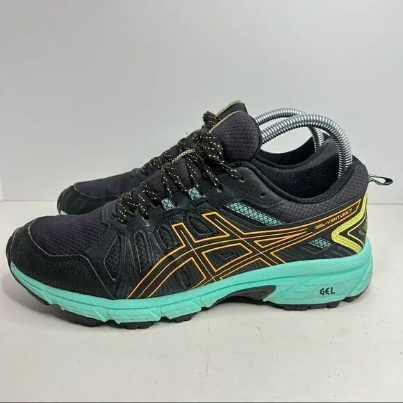 Asics Gel Venture 7 Running Shoes in Black Orange Pop 9 Wide