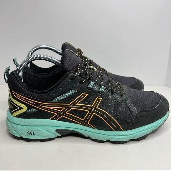 Asics Gel Venture 7 Running Shoes in Black Orange Pop 9 Wide