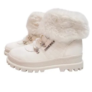 BCBG Girls White Faux Fur Hiking Boots, Size 13, NWT