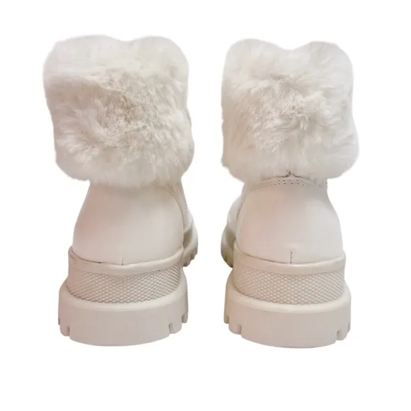 BCBG Girls White Faux Fur Hiking Boots, Size 13, NWT