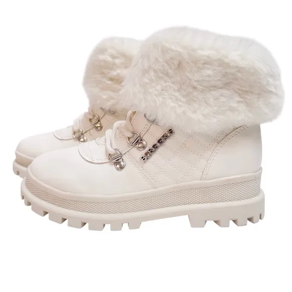 BCBG Girls White Faux Fur Hiking Boots, Size 13, NWT