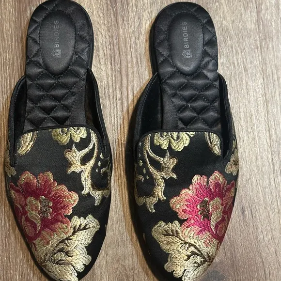 Birdies Phoebe mules  iconic Black and Gold Mules with Quilted Soles women sz9