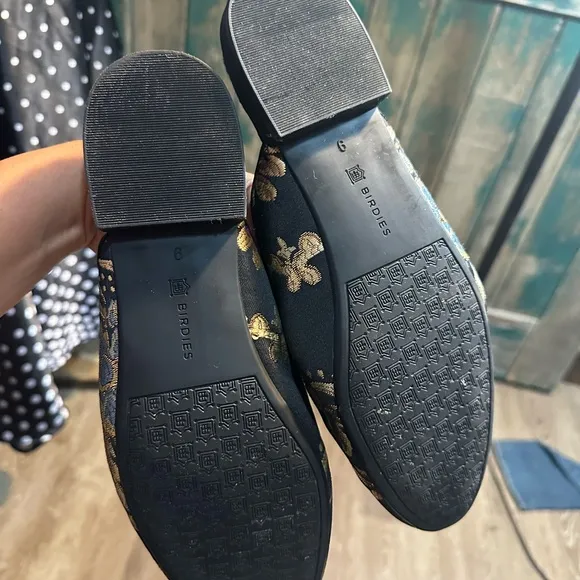 Birdies Phoebe mules  iconic Black and Gold Mules with Quilted Soles women sz9