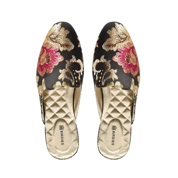 Birdies Phoebe mules  iconic Black and Gold Mules with Quilted Soles women sz9