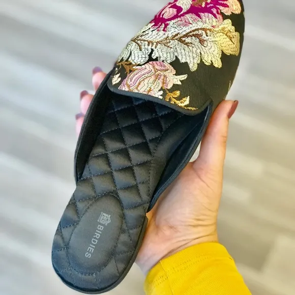 Birdies Phoebe mules  iconic Black and Gold Mules with Quilted Soles women sz9