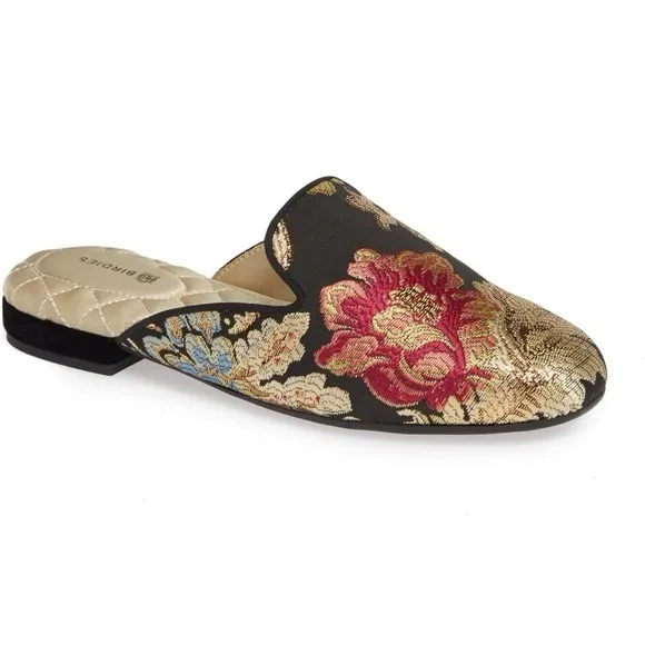Birdies Phoebe mules  iconic Black and Gold Mules with Quilted Soles women sz9